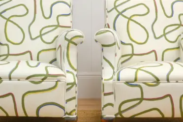 Twin Armchairs Reupholstered in Kit Kempt GP&JBaker Fabric