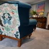Armchair recovered with contrasting back and modified arm