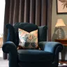 Armchair recovered with contrasting back and modified arm