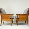Wooden Cane Chairs in a Herringbone Fabric