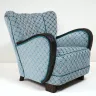 Fluted Back Chair, Reupholstered in a Gometric Romo Fabric