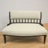 ANTIQUE WOODEN BENCH RE-COVERED IN A CREAM LINEN WITH DOUBLE PIPING