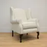 Reupholstered White Boucle Wingback Armchair