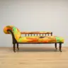 Chaise Longue Reupholstered in a Bright Marble Velvet Fabric