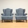 Reupholstered Twin Wingchairs in Cut Velvet Fabric
