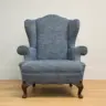 Reupholstered Twin Wingchairs in Cut Velvet Fabric