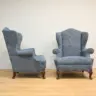 Reupholstered Twin Wingchairs in Cut Velvet Fabric