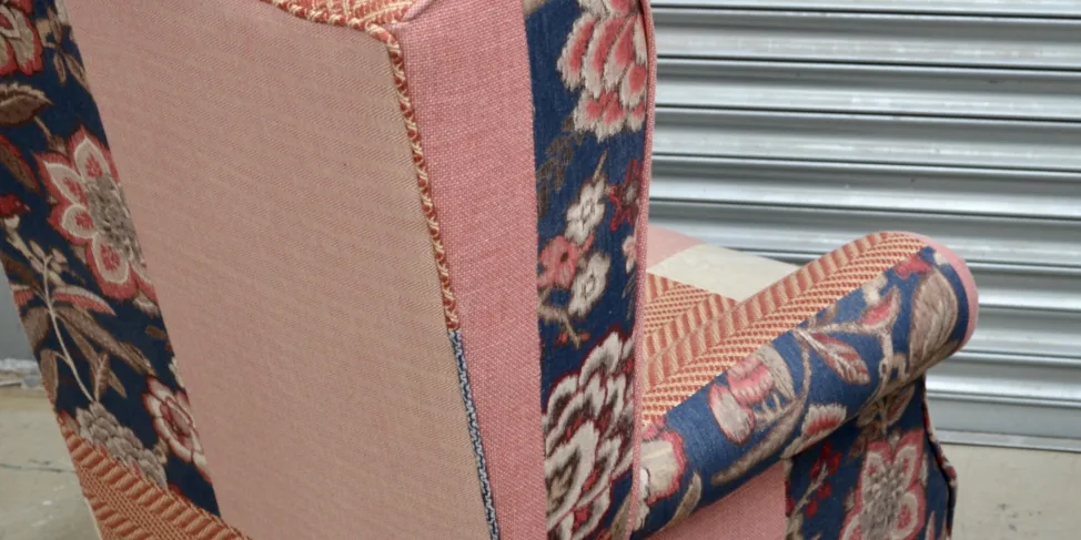 Wing Chair – Recovered in a patchwork of fabrics