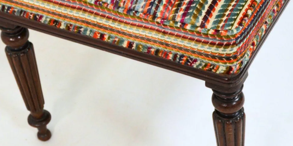 Colourful Reupholstered Footstool with Beautiful Wooden Legs