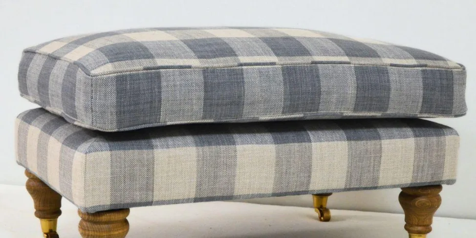 Cushion Topped Footstool in a Colefax and Fowler Check Fabric