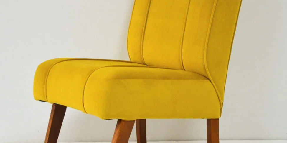 Small Chair Reupholstered in a J Brown Fabrics Yellow Velvet