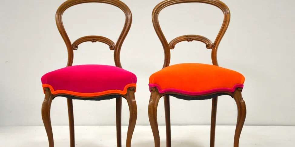 Heirloom Dining Chairs, covered in Designers Guild Velvet