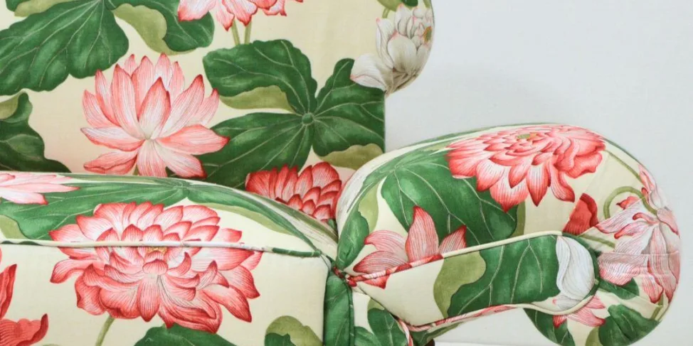 Antique Drop Arm Sofa Reupholstered in a Sanderson fabric