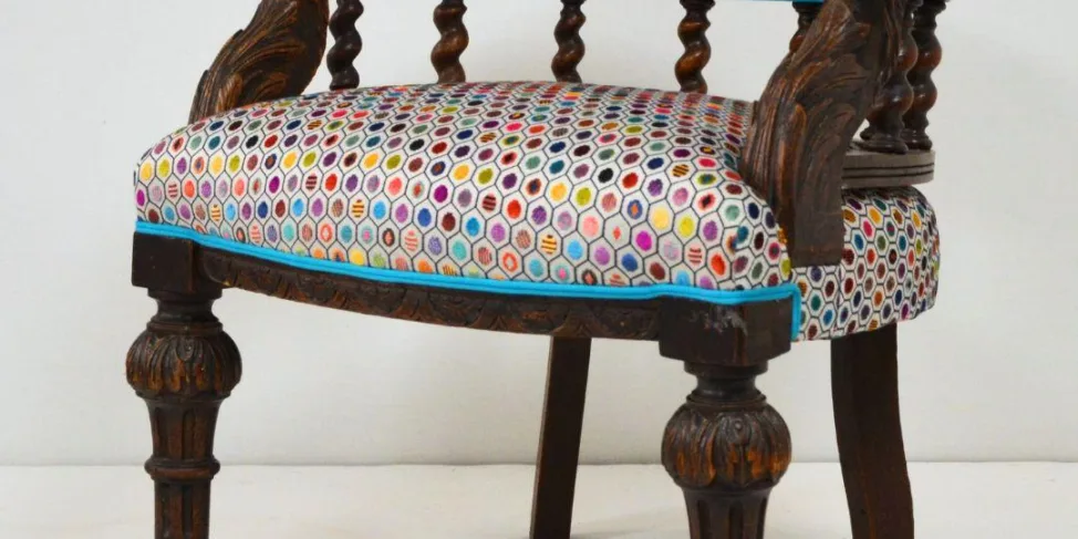 Reupholstered Wooden Captain's Chair in a Osborne & Little Cut Velvet Fabric