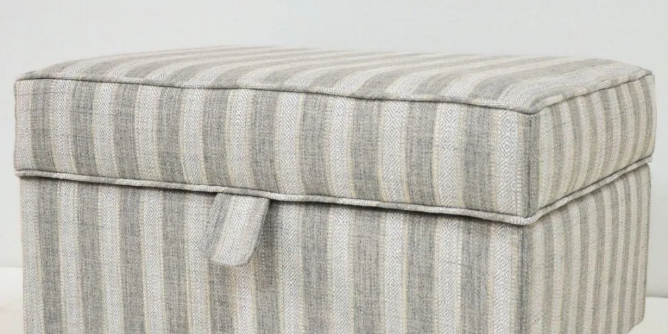 Storage Ottoman Reupholstered in a Striped Fabric