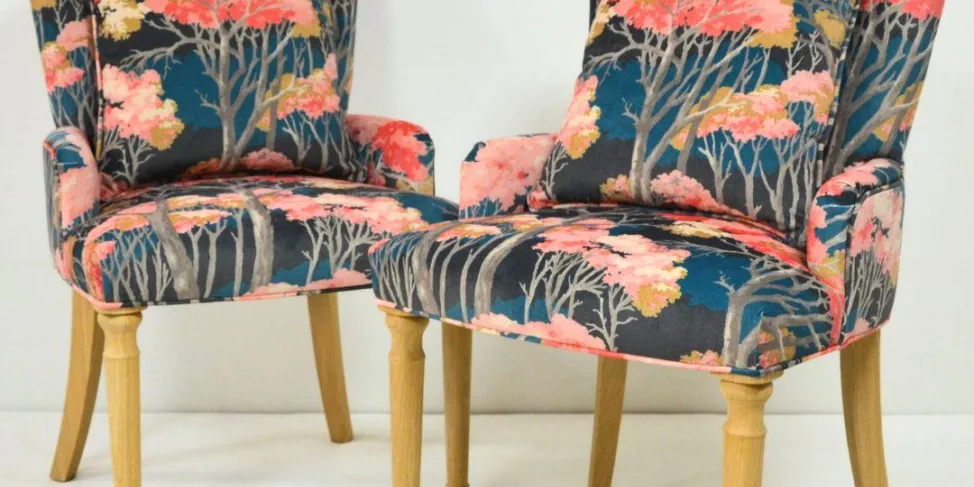 Dining Chairs Reupholstered in a Colourful Printed Velvet