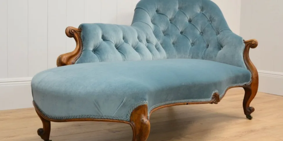 Chaise lounge reupholstered using traditional techniques and materials