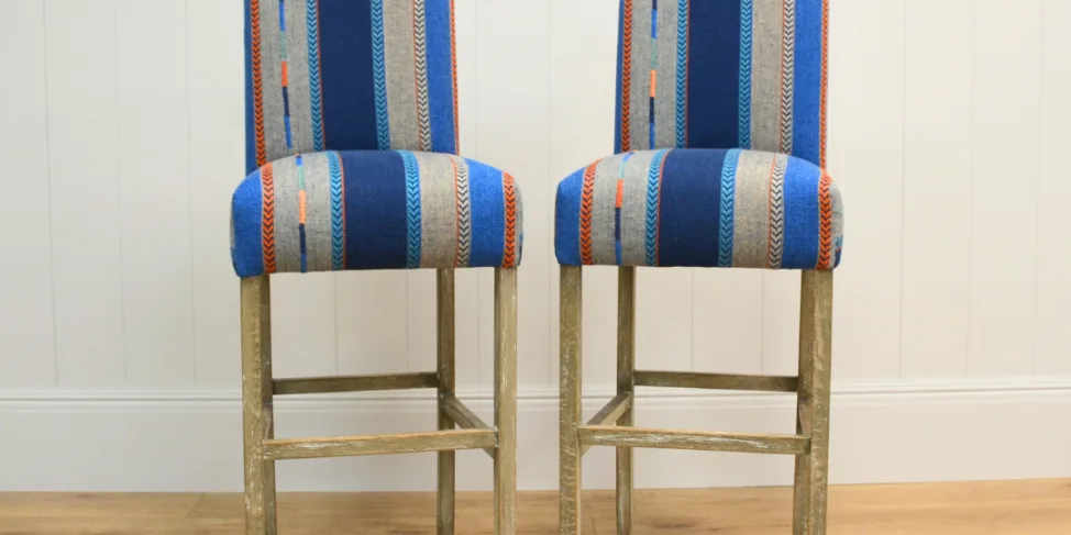 Barstools Reupholstered in a Striped Fabric