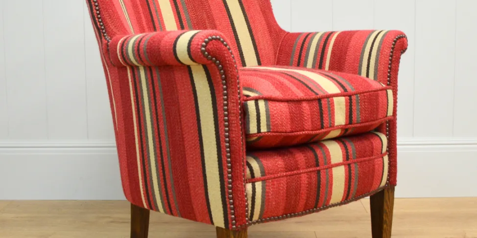 Reupholstered Striped Armchair with Studding Details