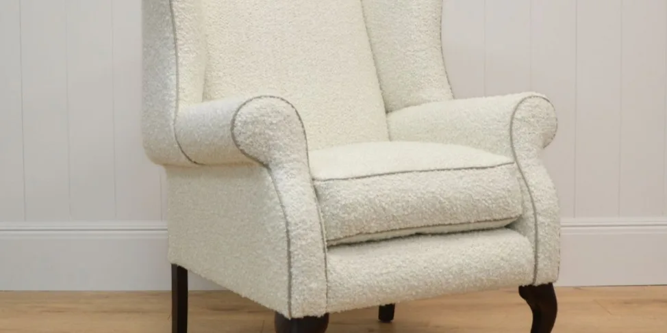 Reupholstered White Boucle Wingback Armchair