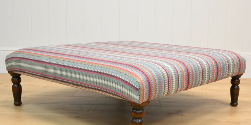 Bespoke Ottoman Covered in Multicoloured Stripe Fabric