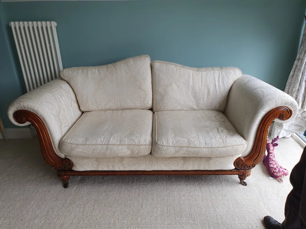 Sofa reupholstered & arms modified