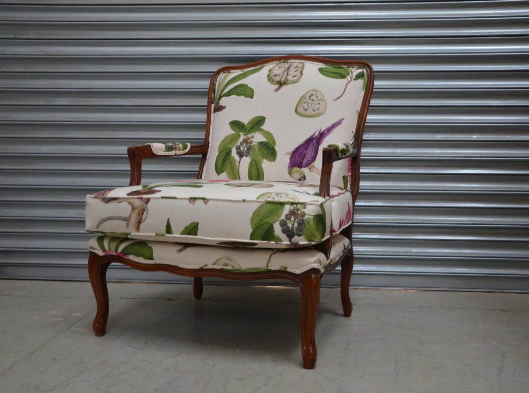 Wooden framed chair reupholstered