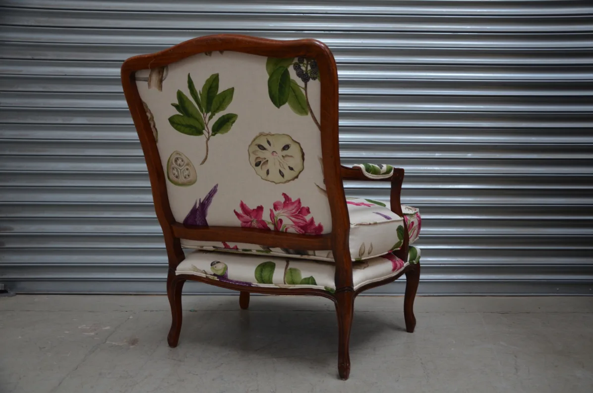 Wooden framed chair reupholstered