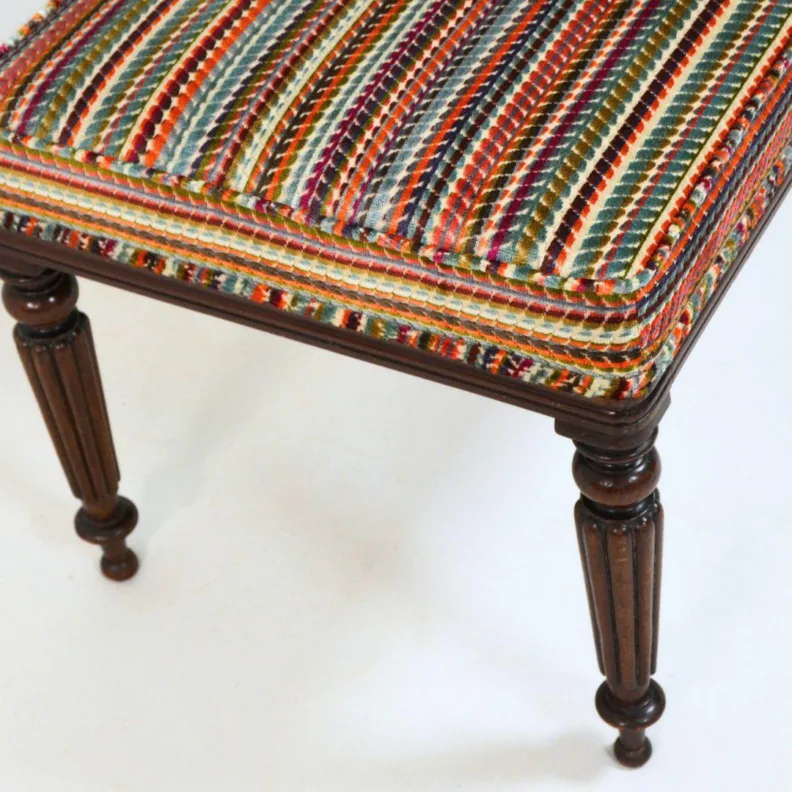 Colourful Reupholstered Footstool with Beautiful Wooden Legs