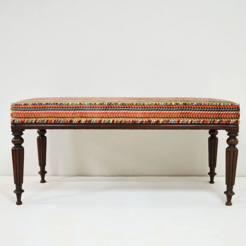 Colourful Reupholstered Footstool with Beautiful Wooden Legs
