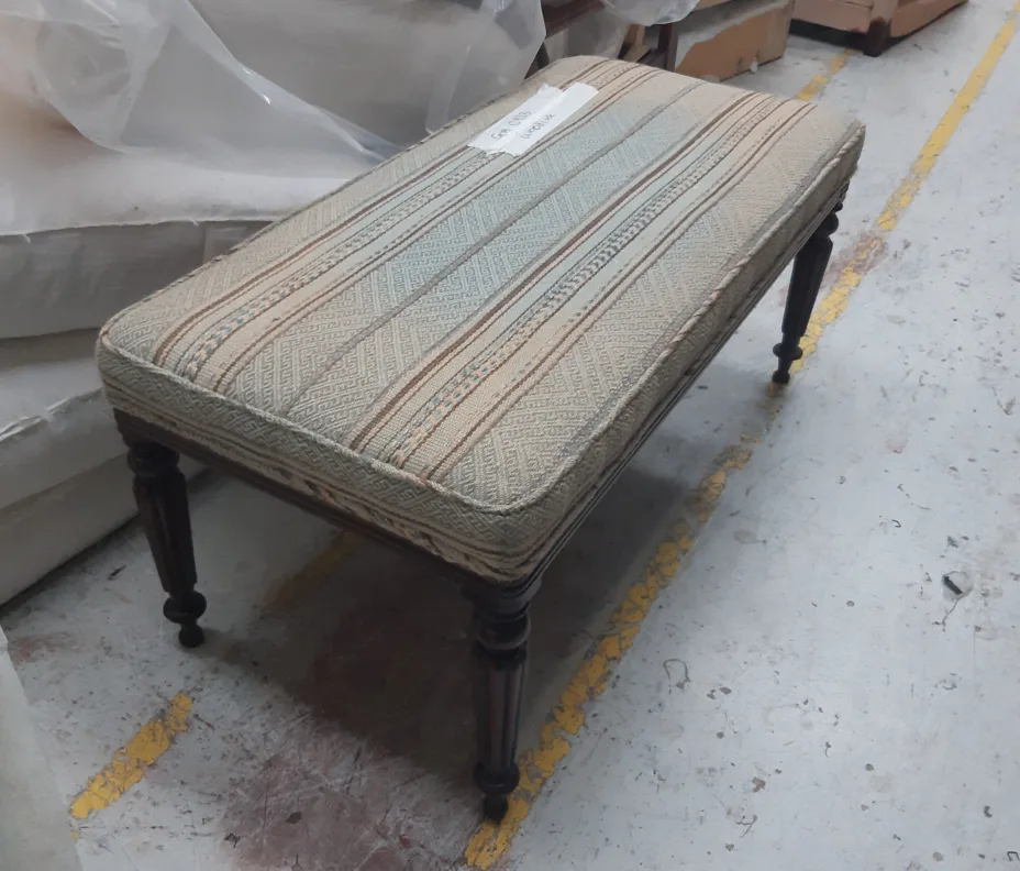 Colourful Reupholstered Footstool with Beautiful Wooden Legs