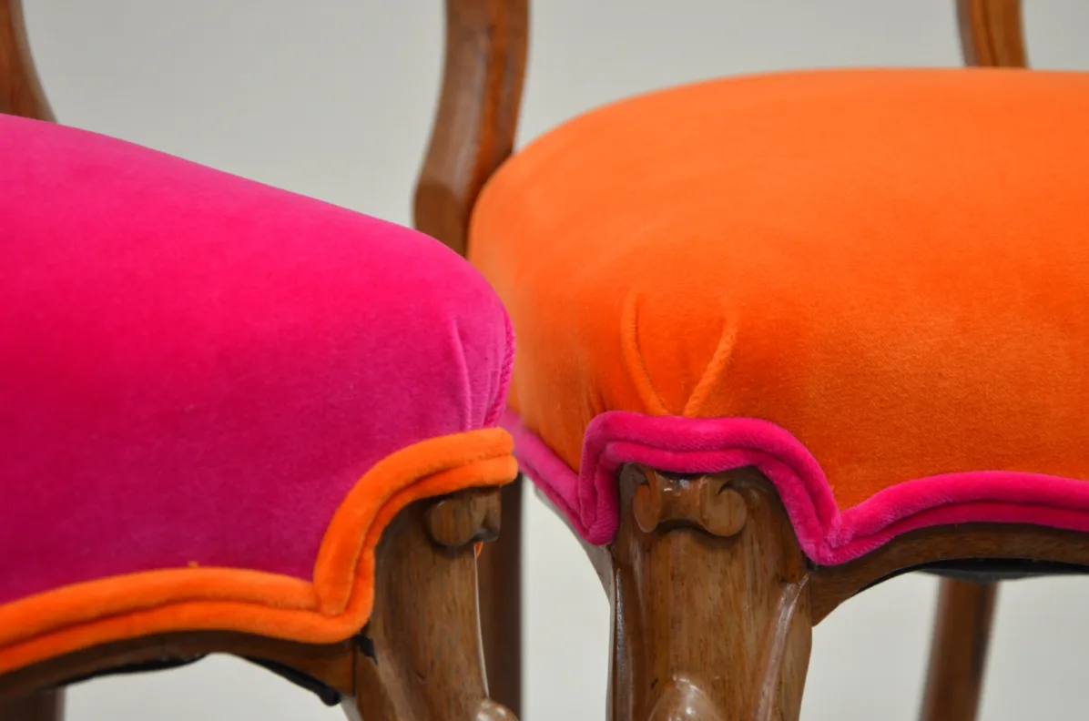 Heirloom Dining Chairs, covered in Designers Guild Velvet