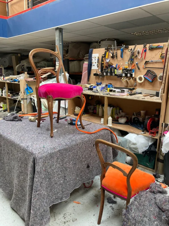 Heirloom Dining Chairs, covered in Designers Guild Velvet