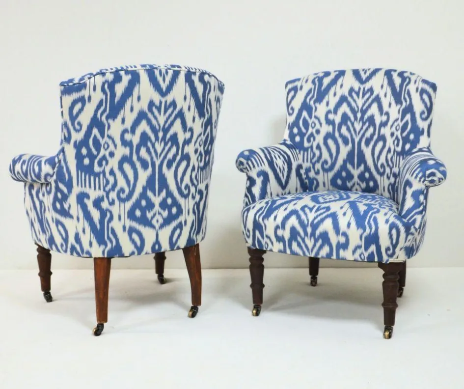George Smith Chairs Reupholstered in a Manuel Canovas Jacquard Weave
