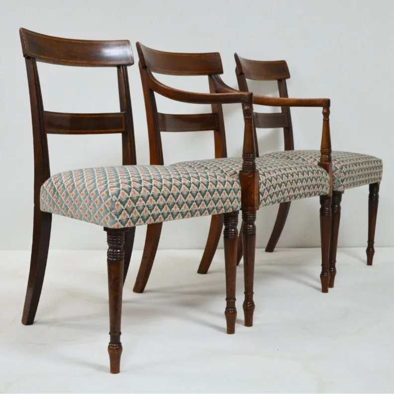 Wooden Dining Chairs Reupholstered in a Colefax & Fowler Fabric
