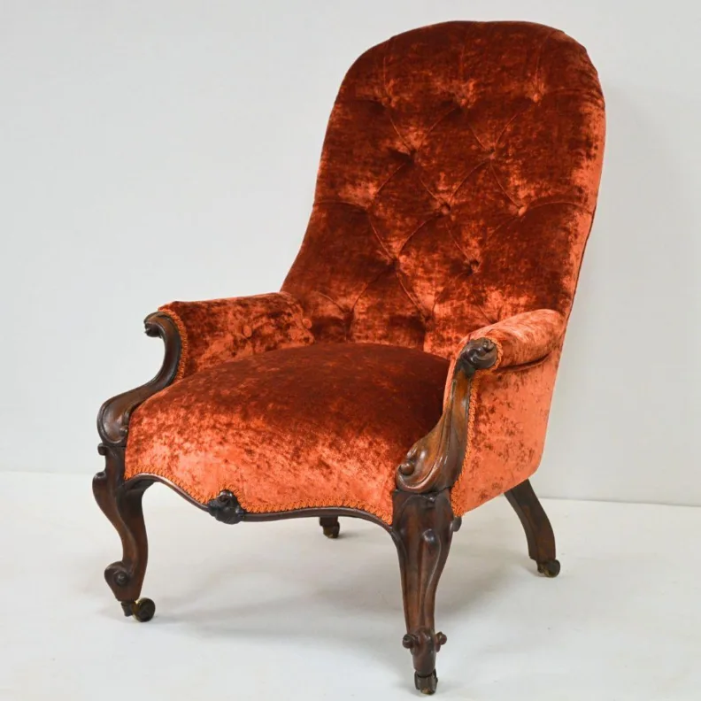 Traditional Button Back Chair Reupholstered in a J Brown Fabrics Velvet