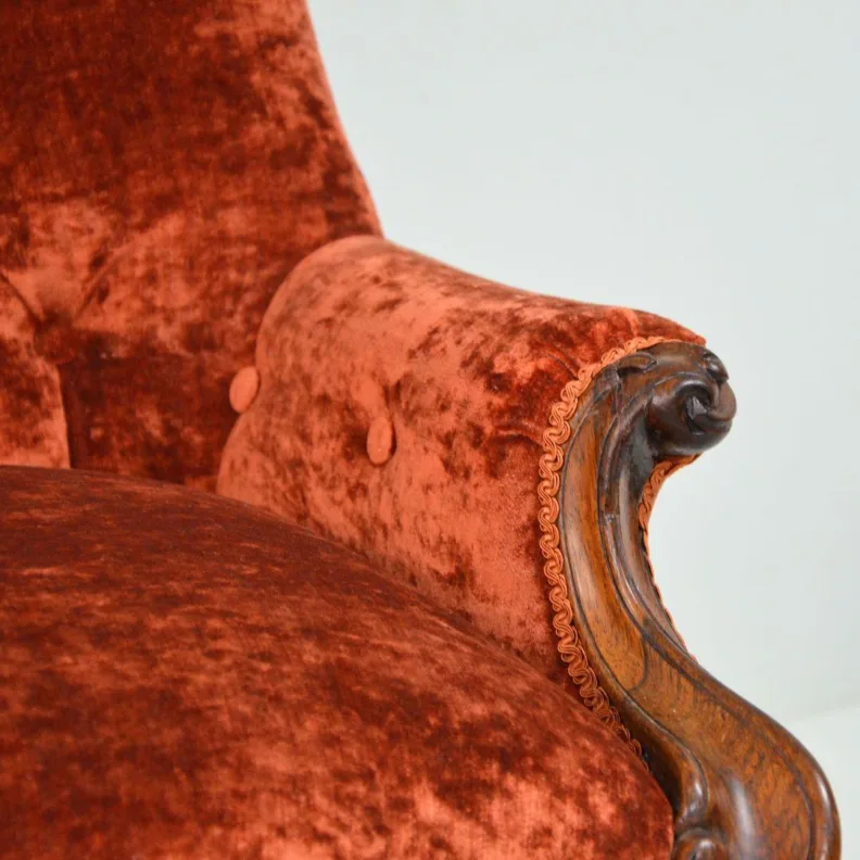 Traditional Button Back Chair Reupholstered in a J Brown Fabrics Velvet