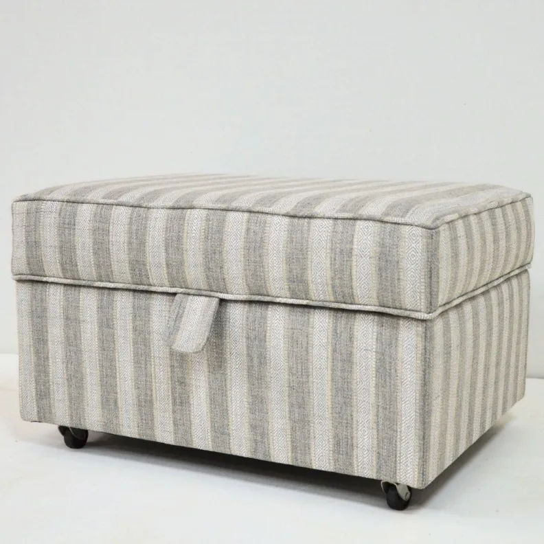 Storage Ottoman Reupholstered in a Striped Fabric
