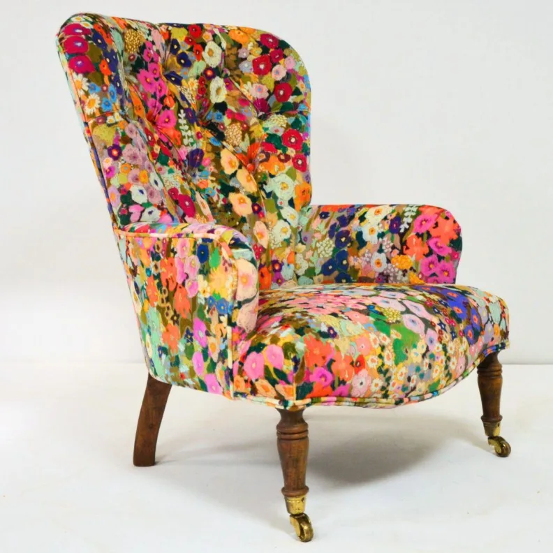 Button Back Chair Reupholstered in a House of Hackney Printed Velvet