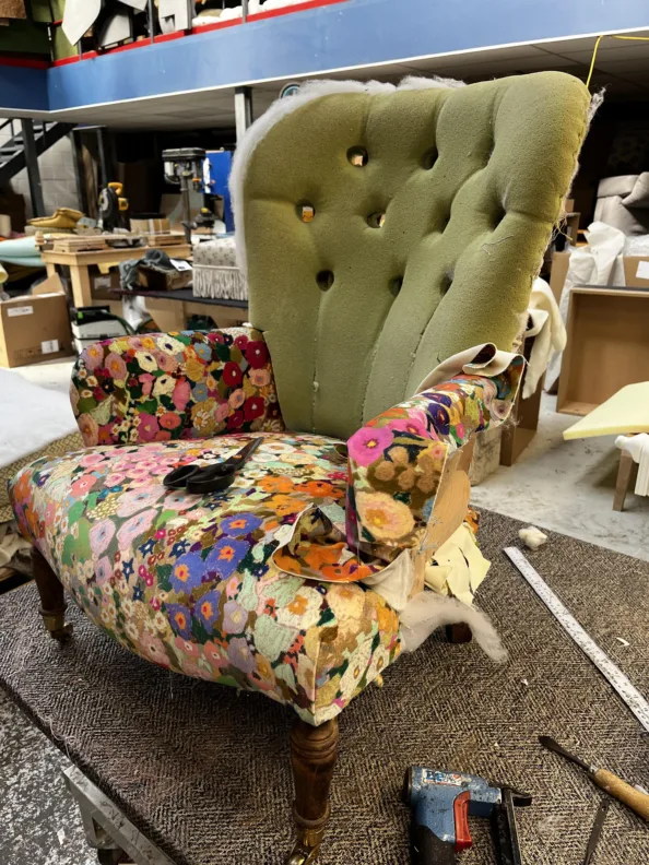 Button Back Chair Reupholstered in a House of Hackney Printed Velvet