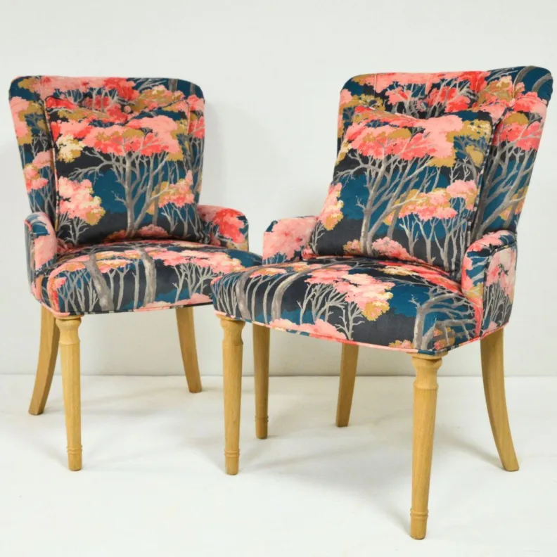 Dining Chairs Reupholstered in a Colourful Printed Velvet