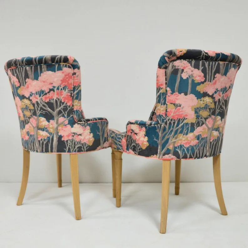 Dining Chairs Reupholstered in a Colourful Printed Velvet