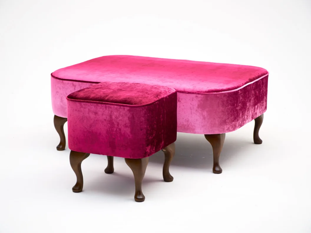 Pink Velvet Footstool Set
