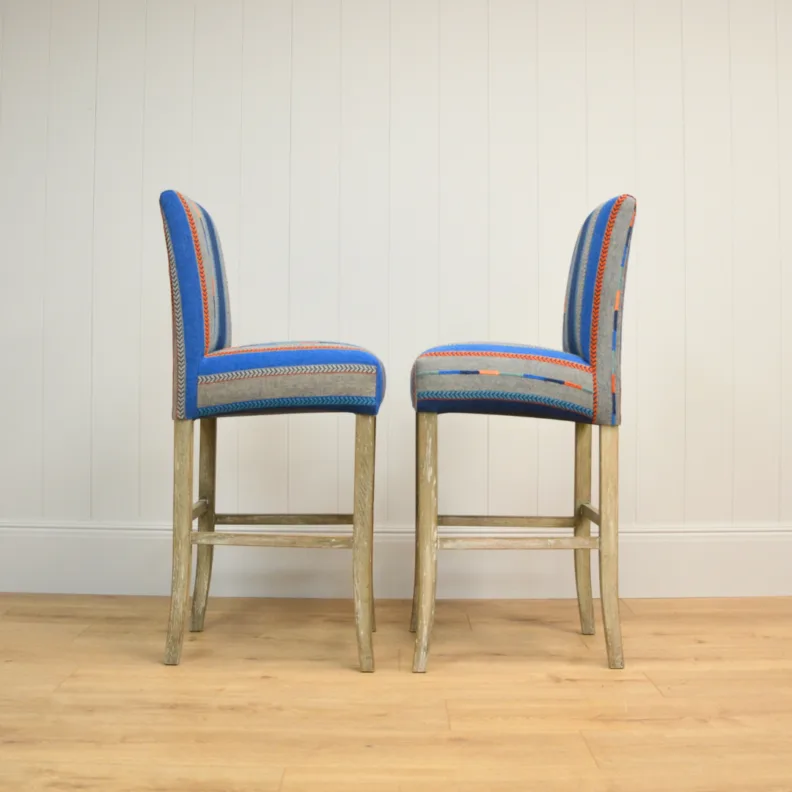 Barstools Reupholstered in a Striped Fabric