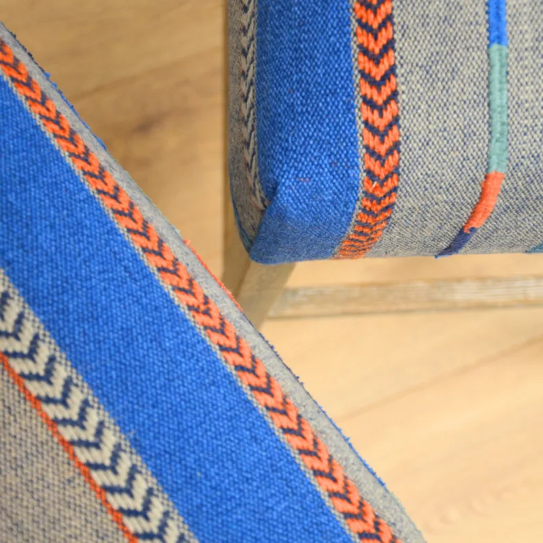 Barstools Reupholstered in a Striped Fabric