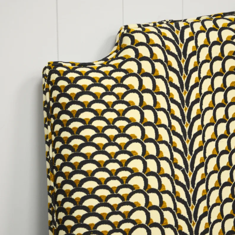 Duo Headboard and Armchair Reupholstered in an Amazing Patterned Fabric