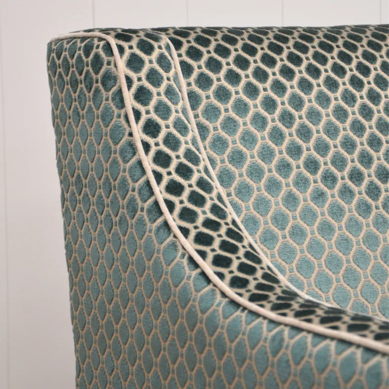 Bespoke Radley Chair Upholstered in a Patterned Teal Fabric With Piping
