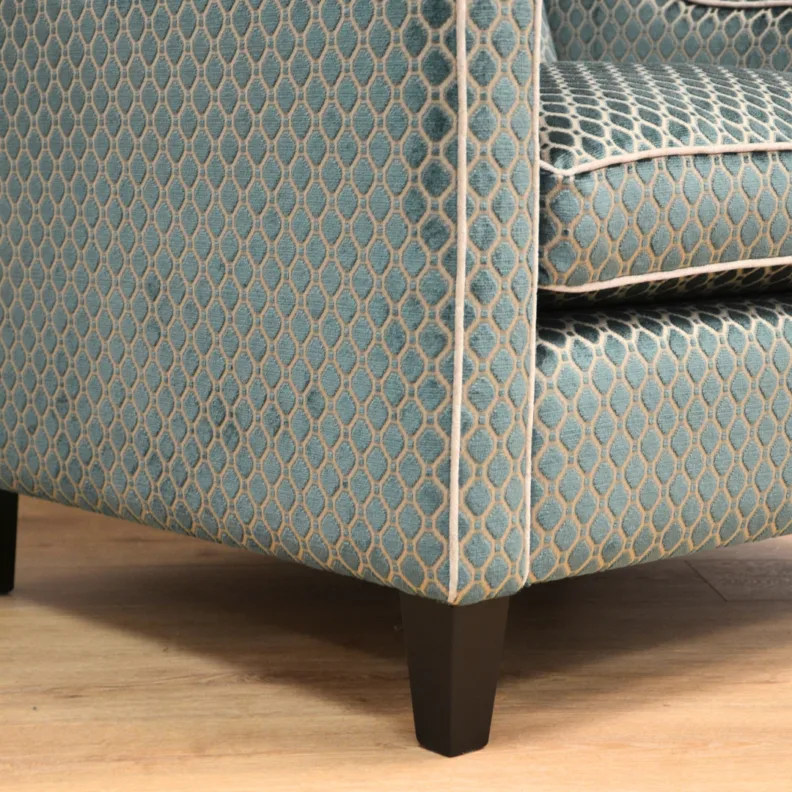 Bespoke Radley Chair Upholstered in a Patterned Teal Fabric With Piping