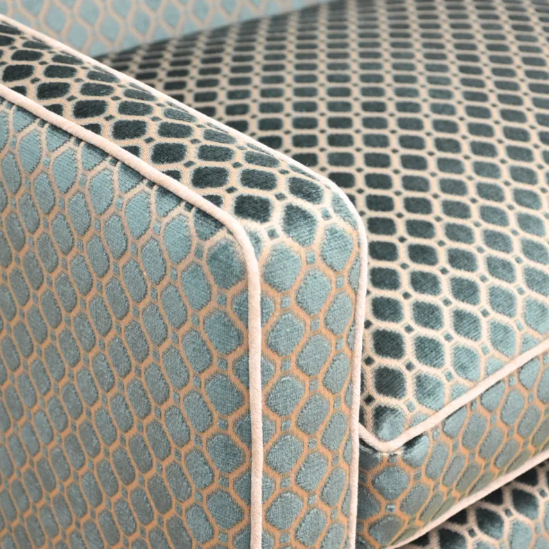 Bespoke Radley Chair Upholstered in a Patterned Teal Fabric With Piping