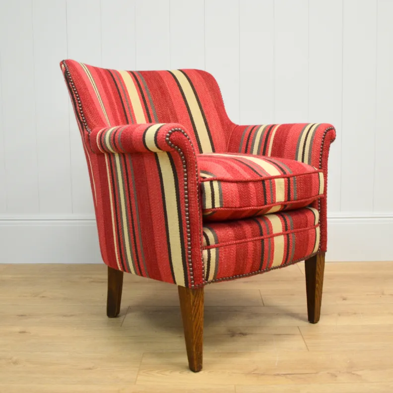 Reupholstered Striped Armchair with Studding Details